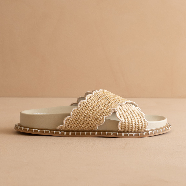 The Fabby | Beige Raffia Vacation Slide Sandal-gallery-38931453935793