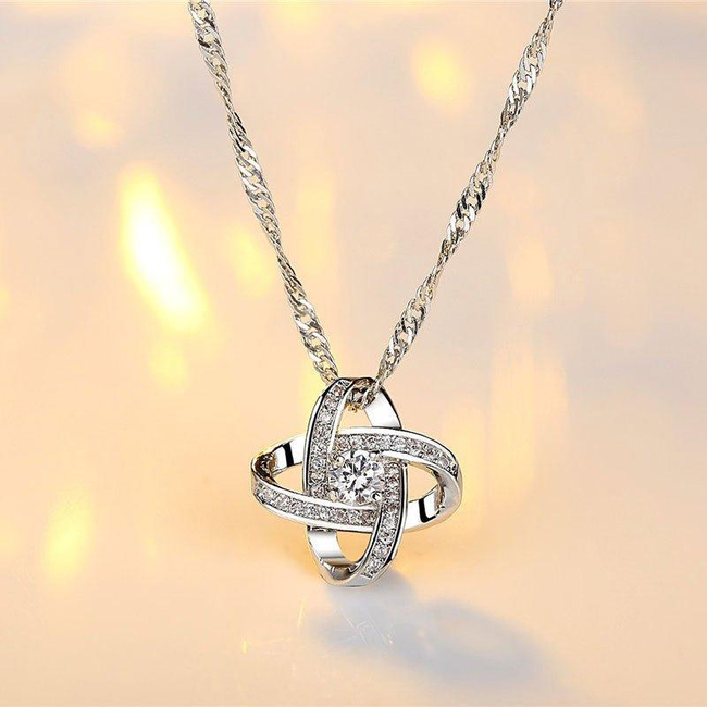 Knot Necklace With Cubic Zirconia Stones-gallery-30351668903994