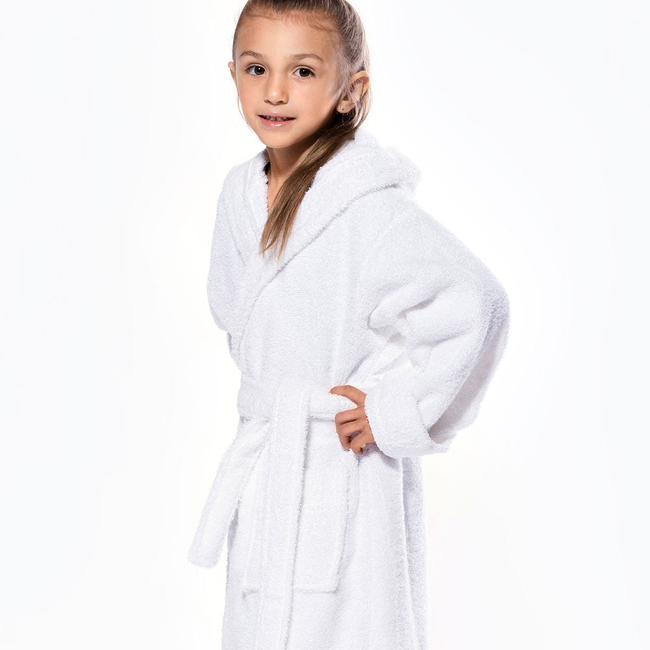 100% Turkish Cotton White Hooded Terry Kid's Bathrobe-gallery-46194270273795