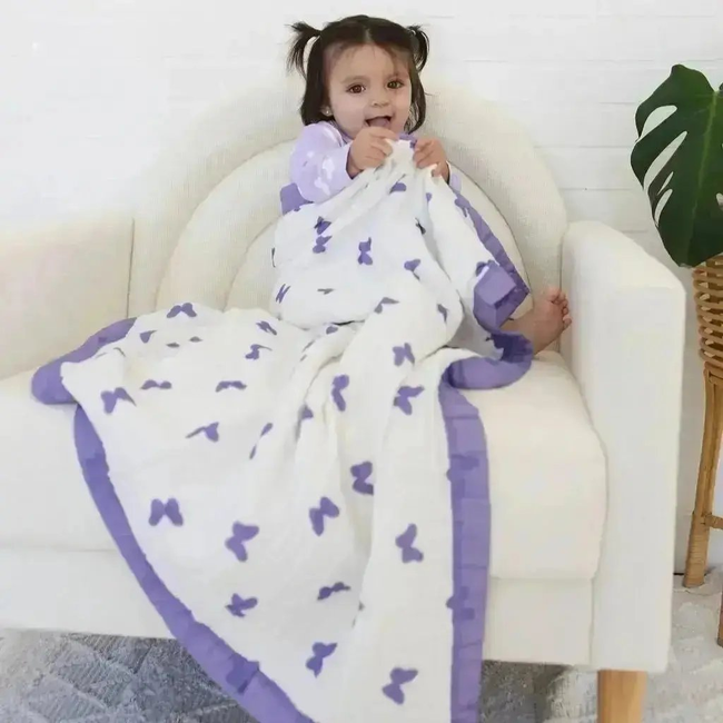 NEW - Lilac Flutter – 100% Muslin Cotton Baby Blanket Quilt for Newborns & Toddlers-gallery-46555273593065