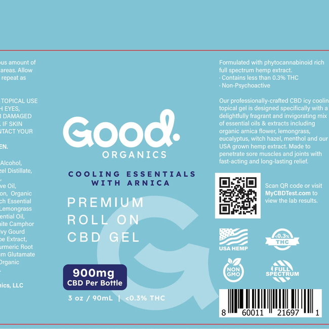 Roll-On Full Spectrum Cooling Gel with Arnica - 900mg-gallery-46361354666293