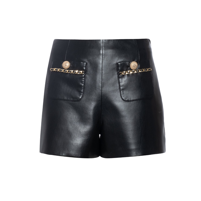 Lavonne Chain Vegan Leather Shorts-gallery-43032056234234