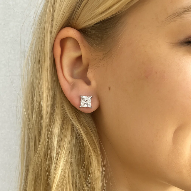 Half Carat Princess Cut Cubic Zirconia Stud Earrings-gallery-31395584966714