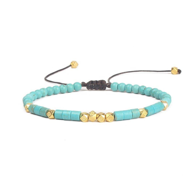 Friendship Bracelet Handwoven with Turquoise Beads-gallery-30351613722682