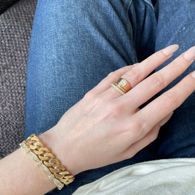 Vintage French yellow 18K solid curb bracelet, 7.5 inch and sizable-gallery-54240416858427