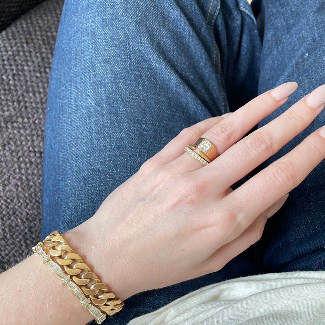 Vintage French yellow 18K solid curb bracelet, 7.5 inch and sizable-gallery-54240416858427