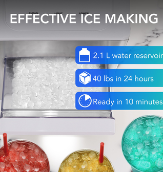 Whynter IBX‑388WS 50 lb Nugget Ice Maker – White Glass Design