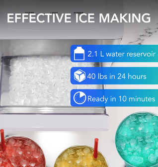 Whynter IBX‑388WS 50 lb Nugget Ice Maker – White Glass Design