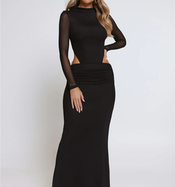 Star Crossed Moment Long Sleeve Maxi Dress Black