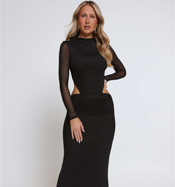 Star Crossed Moment Long Sleeve Maxi Dress Black