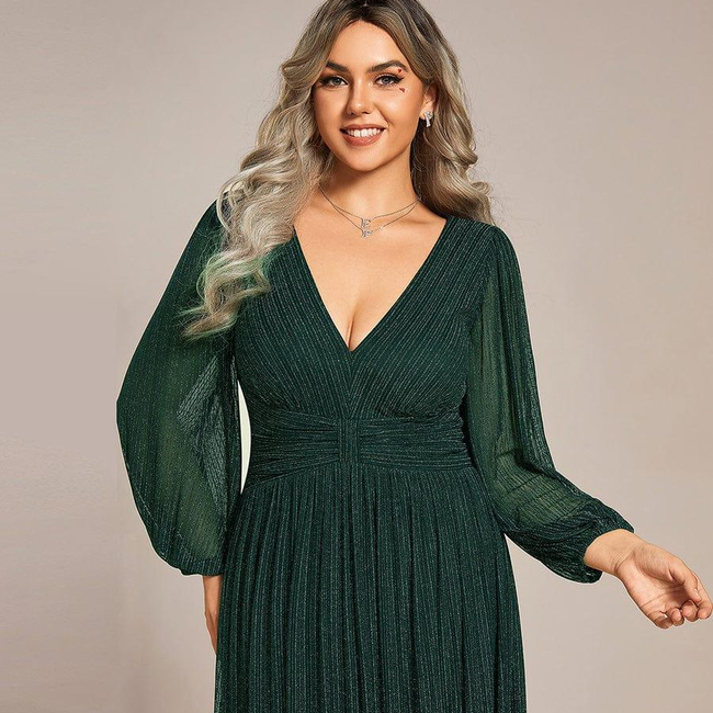 ever BRYM|Glittery Empire Waist Long Lantern Sleeves A-Line Evening Dress-gallery-31058965233738