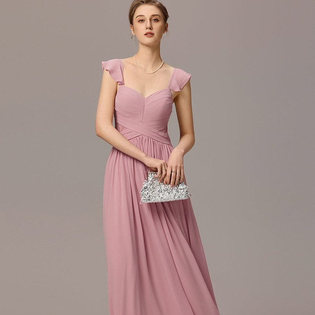 ever ELARA|Back-Tie Pleated Ruffles Sleeves Maxi Bridesmaid Dress-gallery-33202274205770