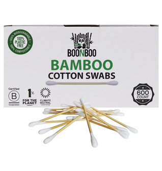 BOONBOO Cotton Swabs | 600 Count Bamboo Cotton Buds | Plastic-Free Plant-Based Wrap | Biodegradable