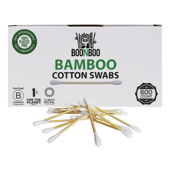 BOONBOO Cotton Swabs | 600 Count Bamboo Cotton Buds | Plastic-Free Plant-Based Wrap | Biodegradable 