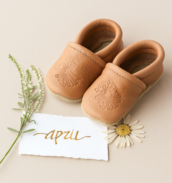 Birth Flower Slip-on Baby Shoes - Caramel