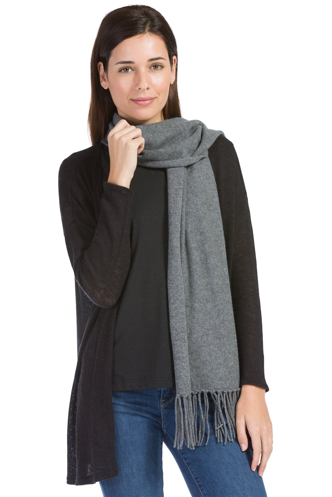 Women's 100% Pure Cashmere Knit Scarf with Fringe and Gift Box - Public ...