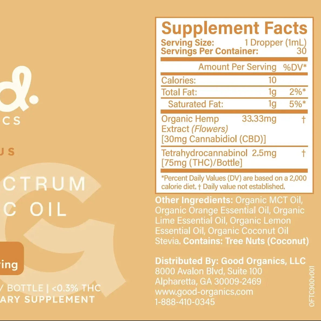Serene Citrus Full Spectrum Tincture - 30mg CBD : 2.5mg THC-gallery-46361290637621