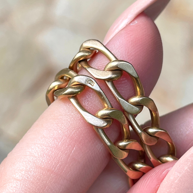 Vintage French yellow 18K gold oval link curb chain likely Rolling et Cie, 37 inch-gallery-53501324001595