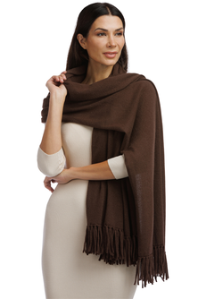 Women's 100% Pure Cashmere Knit Shawl Wrap with Fringe and Gift Box