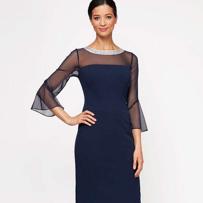 Olivia Illusion Neck Crepe Dress-gallery-42655319523584