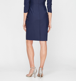 3/4 Sleeve Short Contour Collection Dress Featuring SmoothFit Fabric with Surplice Neckline, Beaded 