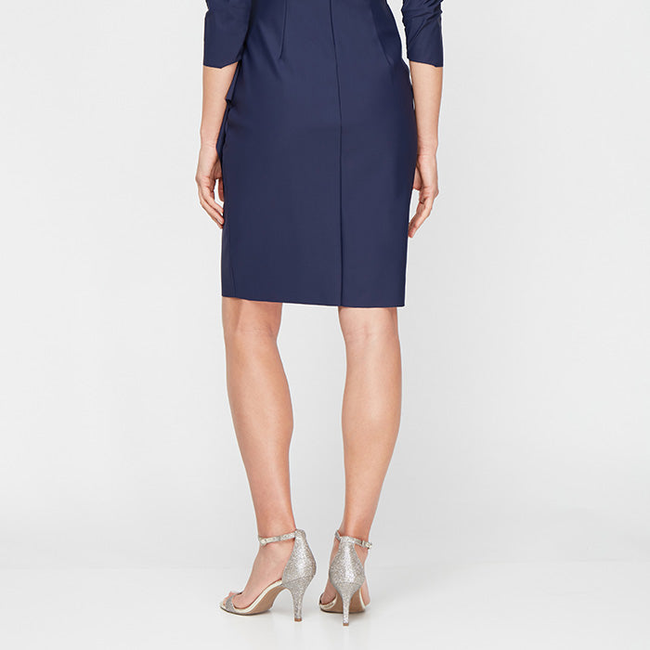 3/4 Sleeve Short Contour Collection Dress Featuring SmoothFit Fabric with Surplice Neckline, Beaded -gallery-42887377060096