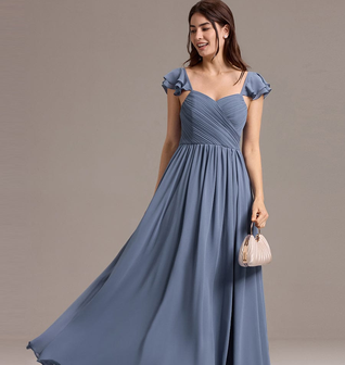 ever CLARKE|Chiffon A-Line Ruffles Cap Sleeve Bridesmaid Dress with Side Slit