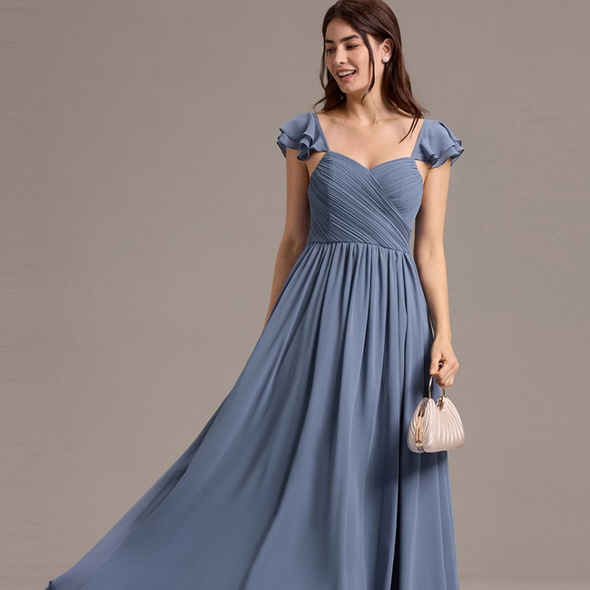 ever CLARKE|Chiffon A-Line Ruffles Cap Sleeve Bridesmaid Dress with Side Slit-gallery-33288277721162