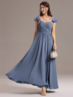 ever CLARKE|Chiffon A-Line Ruffles Cap Sleeve Bridesmaid Dress with Side Slit