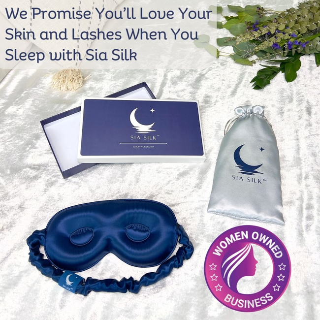 Sia Silk® Sleep Mask with extra deep eye cups for long lashes - Navy-gallery-40614997065985