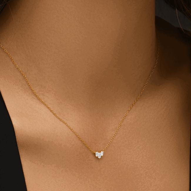 Starling Dainty Necklace with Three Emerald Cut Cubic Zirconia Stones-gallery-30351309144122