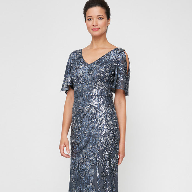 Caroline Flutter Sleeve Sequin Gown-gallery-42520716673280