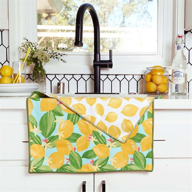 Lemon Blossoms blu Kitchen Tea Towel-Double-Sided Print-gallery-32767376031831