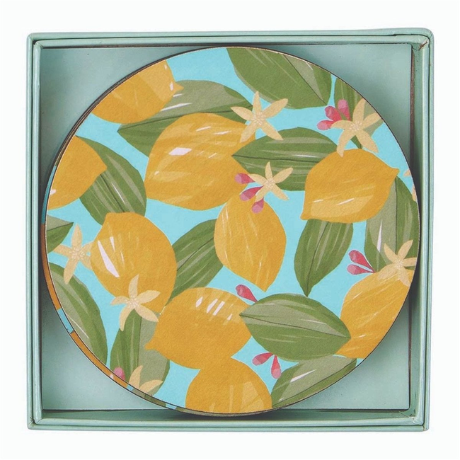 Lemon Blossoms Round Coaster - Set of 4-gallery-32767371870295