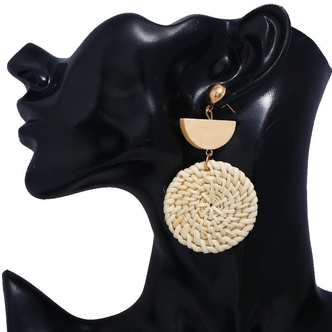 Rattan Earrings Organic Wooden Straw Weave-gallery-30351758688314