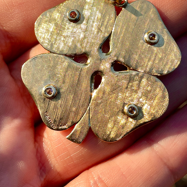 Vintage yellow 14K Cartier .25ctw star set diamond clover pendant-gallery-55319042425147