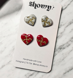 Heart Puzzle stud earrings set