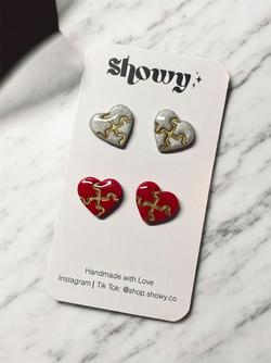 Heart Puzzle stud earrings set