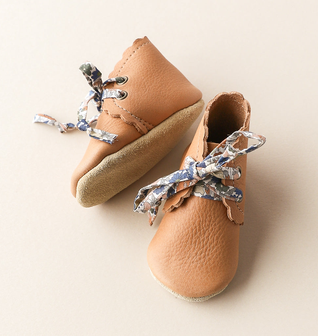 Scalloped Leather Baby Girl Boots in Caramel