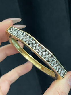 Vintage octagonal 14K hinge bangle 2ctw diamonds
