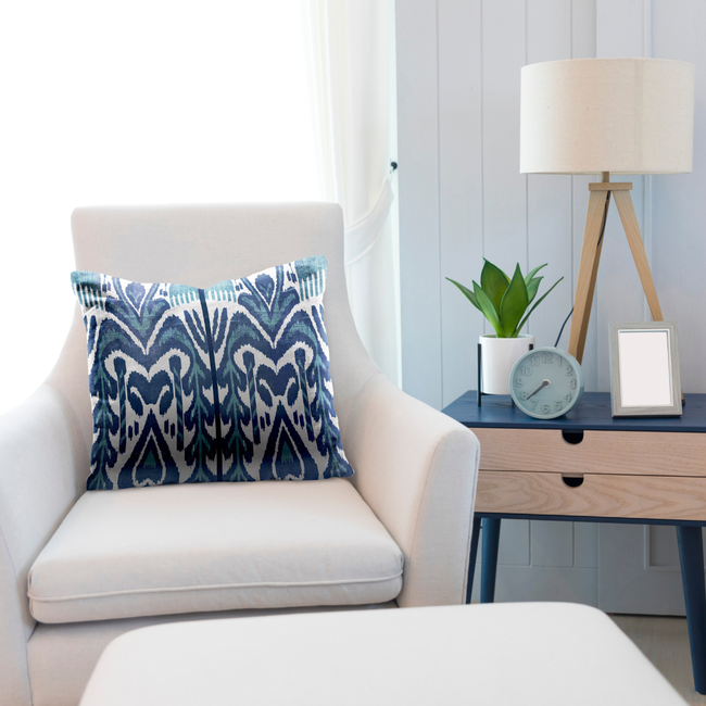 Indigo Blue and White Ikat Print Pillow-gallery-30720406290545