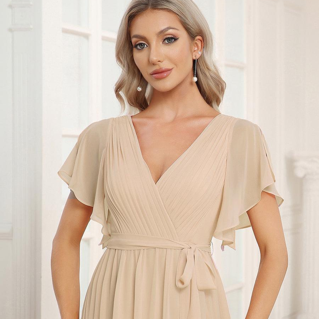 ever LEORA|A-Line Pleated Chiffon Tie-Waist Bridesmaid Dress-gallery-33139081216074