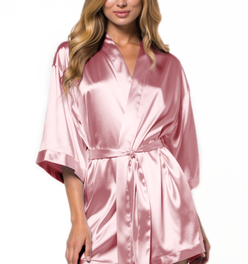 Pink Satin Kimono Short Robe