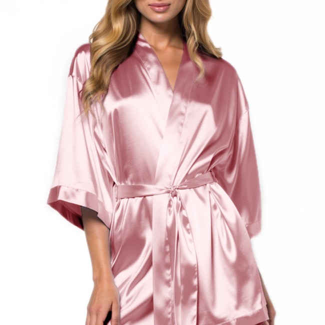 Pink Satin Kimono Short Robe-gallery-48517610832131