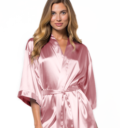 Pink Satin Kimono Short Robe