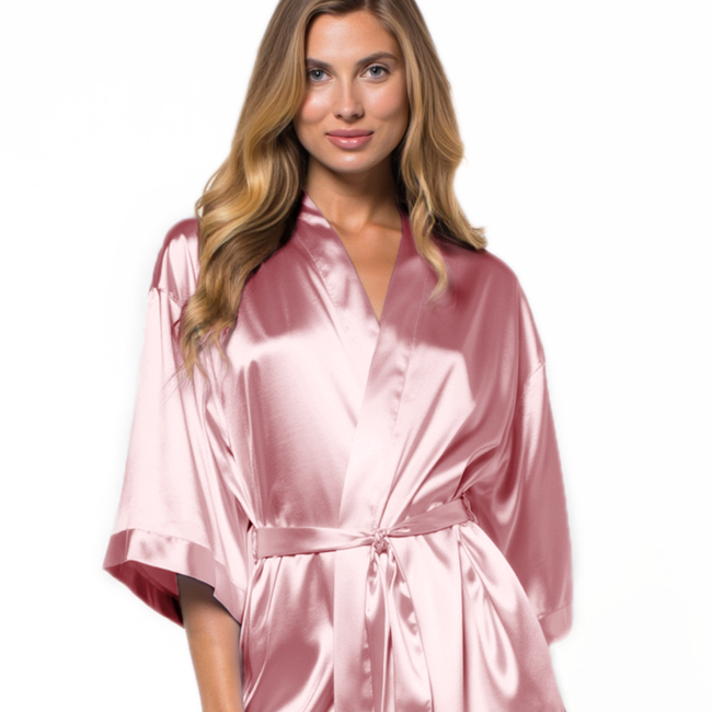Pink Satin Kimono Short Robe-gallery-48517610832131