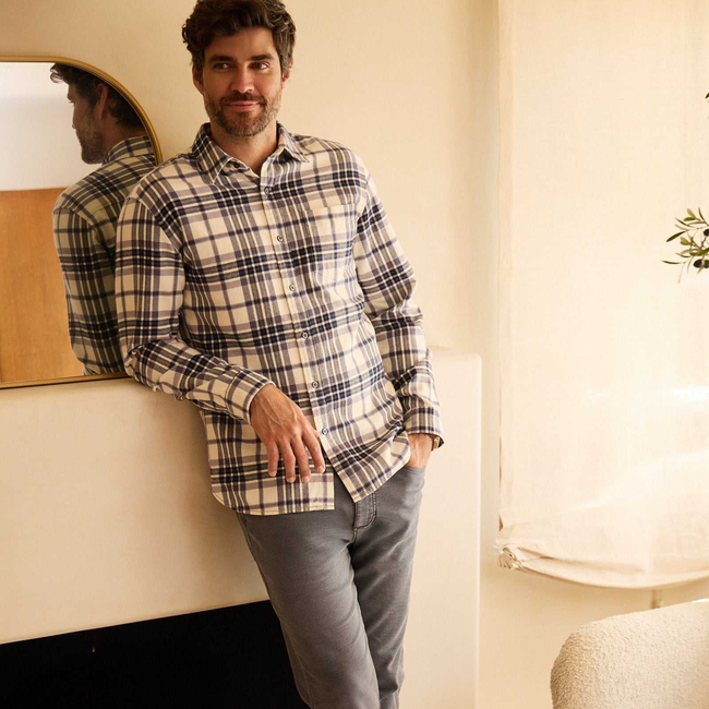 Brian Flannel Plaid Shirt - Jet Stream Combo-gallery-44122793410818