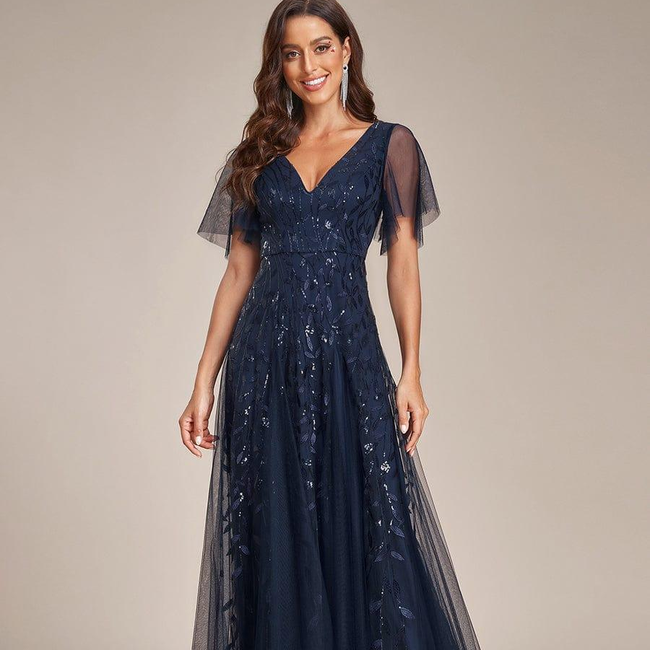 ever ASTRAL|Ruffle Sleeves Leaf Sequin Maxi Bridesmaid Dress-gallery-32686699937866