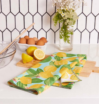 Lemon Blossoms blu Kitchen Tea Towel-Double