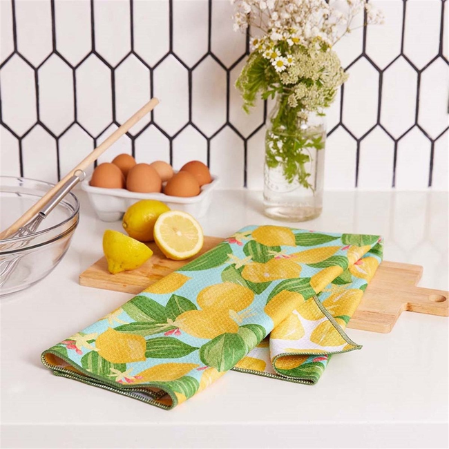 Lemon Blossoms blu Kitchen Tea Towel-Double-Sided Print-gallery-32767375802455